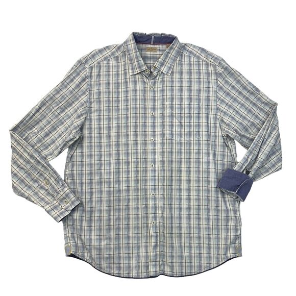 Tommy Bahama Other - Tommy Bahama Jeans Shirt Mens L Large Blue Plaid Cotton Flip Cuff Long Sleeve
